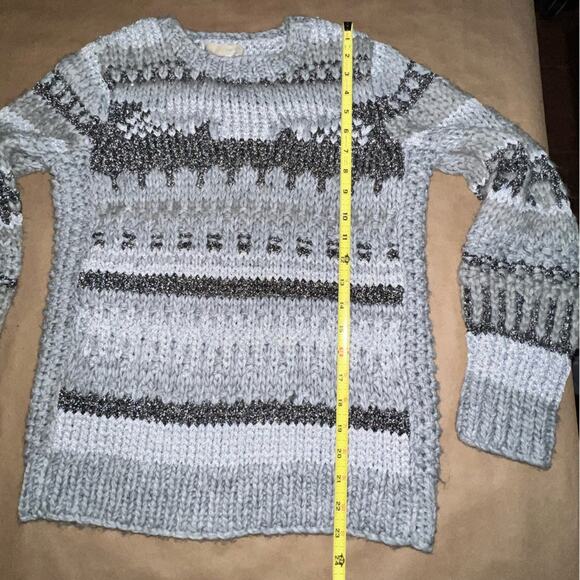 Michael Kors Womens Gray Sweater Shimmer Stripe Chunky Long Sleeve Sz Medium - Picture 7 of 9